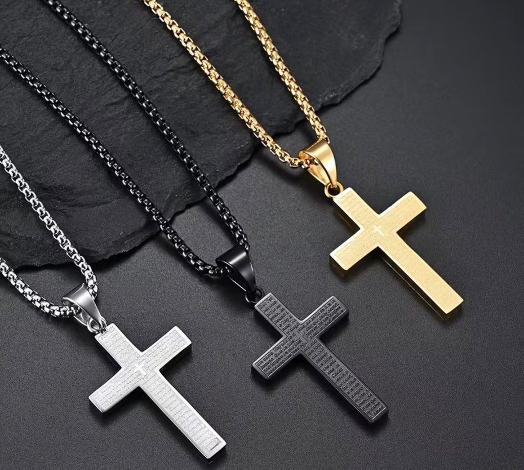 Stainless steel carved cross pendant