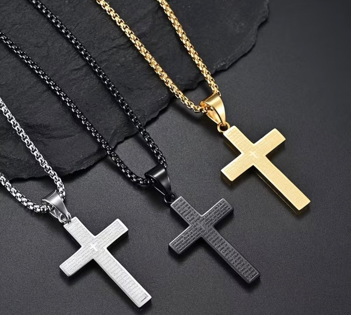 Stainless steel carved cross pendant