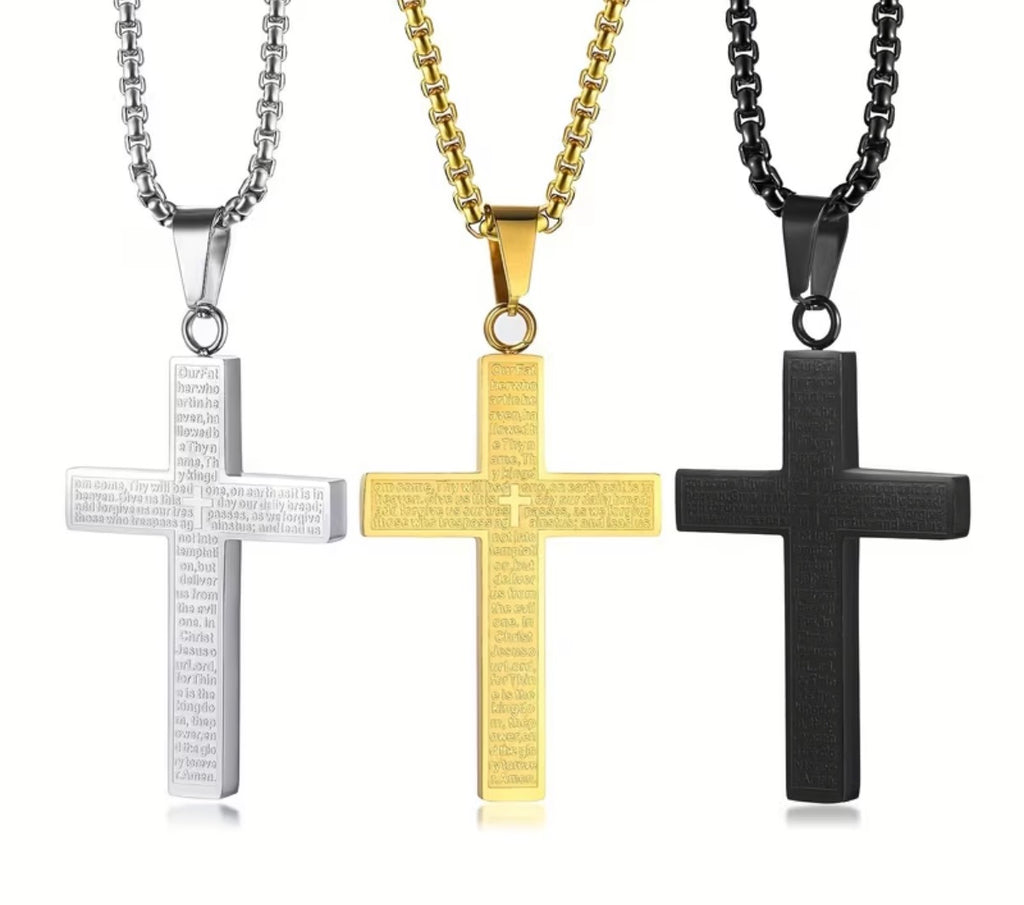Stainless steel carved cross pendant