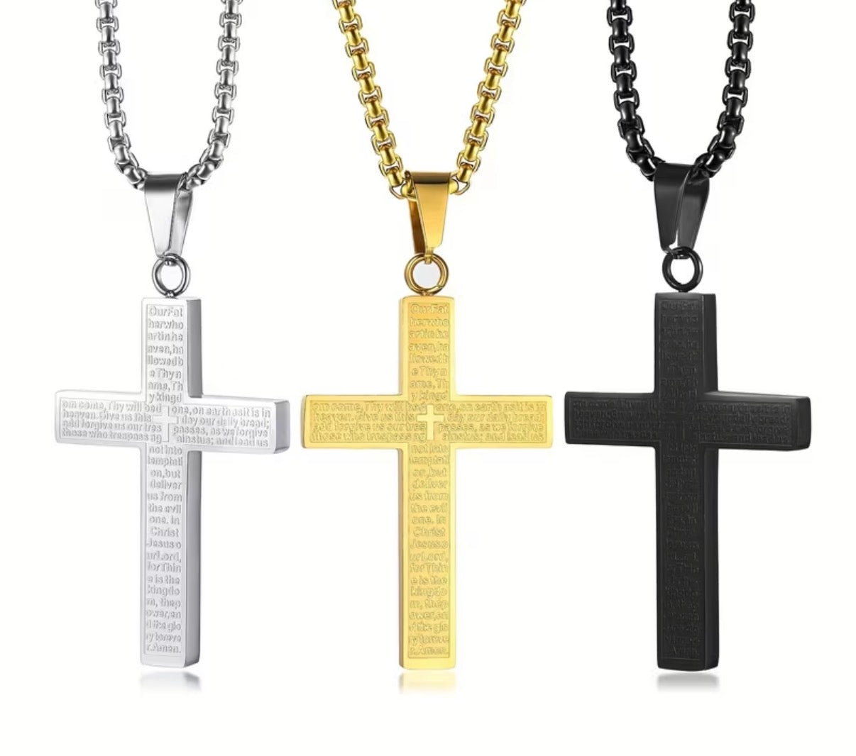 Stainless steel carved cross pendant