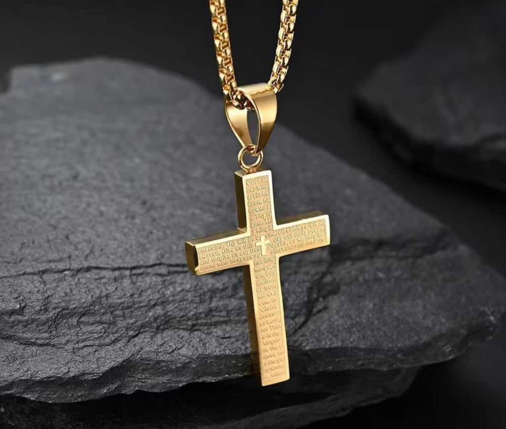 Stainless steel carved cross pendant