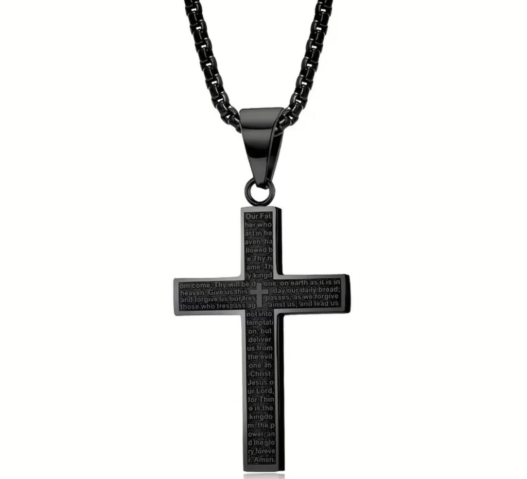 Stainless steel carved cross pendant
