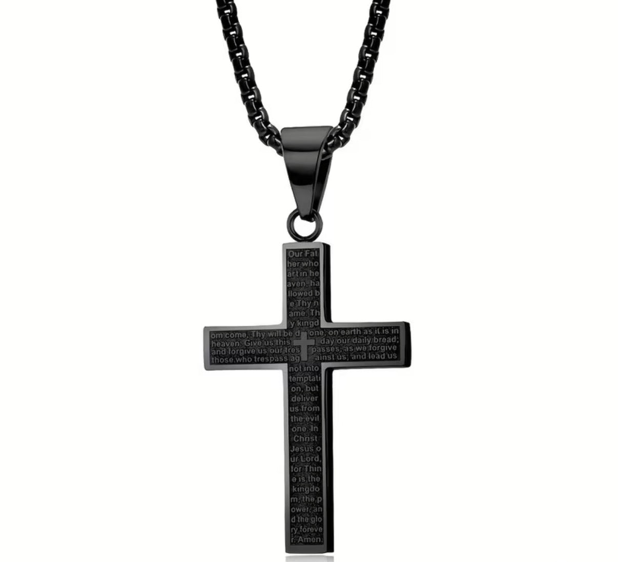Stainless steel carved cross pendant
