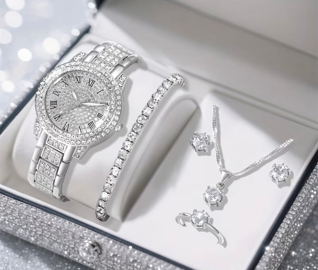 Silver Quartz Watch and Jewellery set.