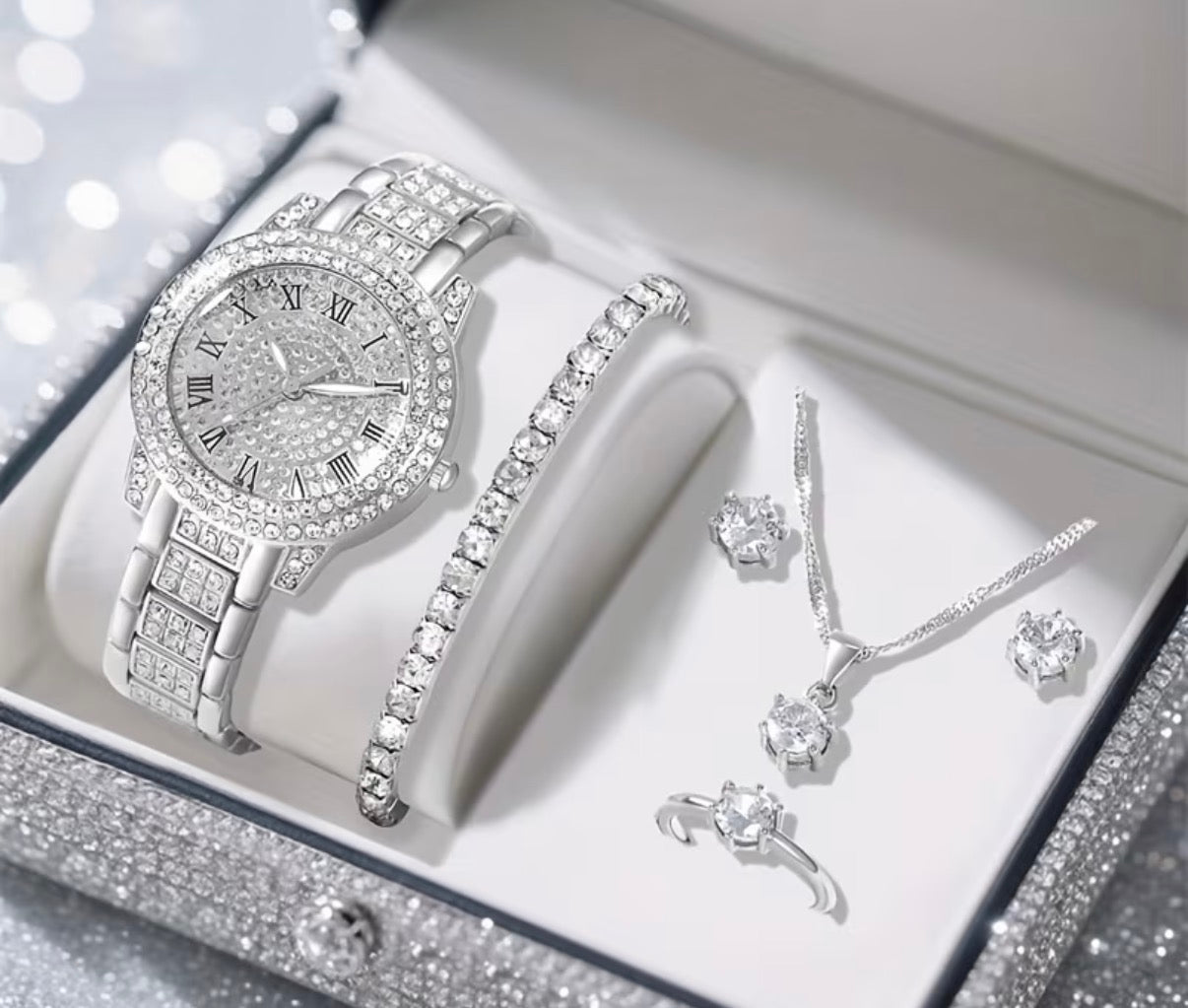 Silver Quartz Watch and Jewellery set.